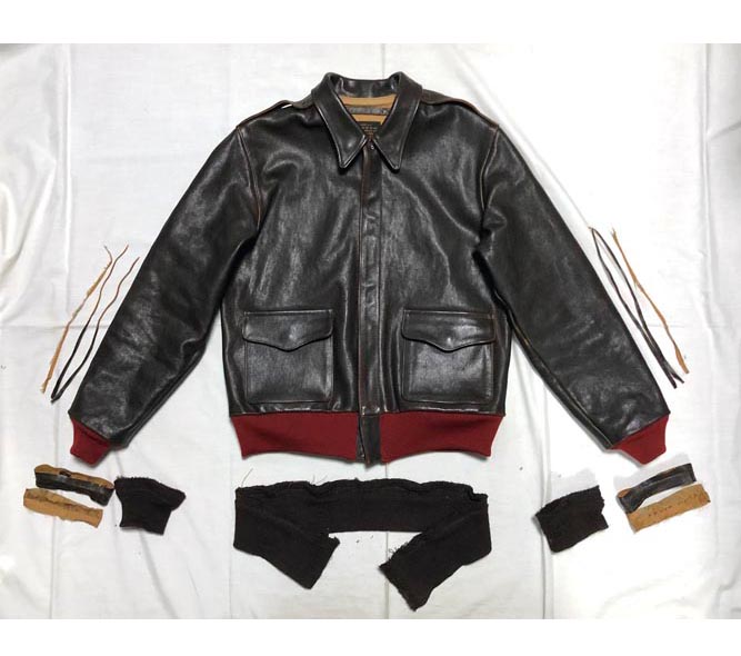 リアルマッコイズ A-2 袖・裾リブ交換・サイズ直し：伸びや傷みのある