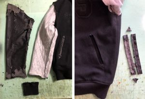 Stussy スタジャン合皮袖を皮革袖へ作り変え 230129O